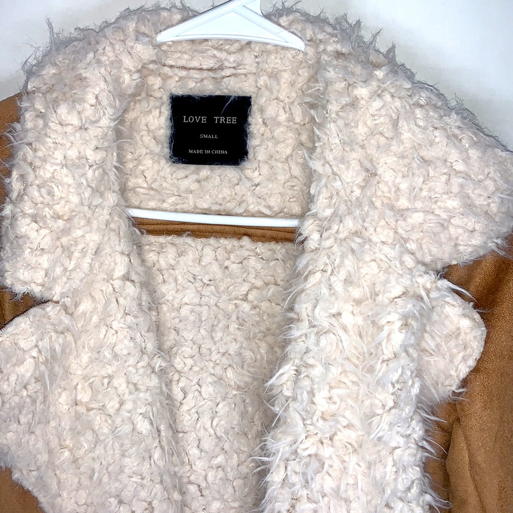Love Tree soft, warm, faux sherpa suede brown winter zip-up jacket - Picture 3 of 7